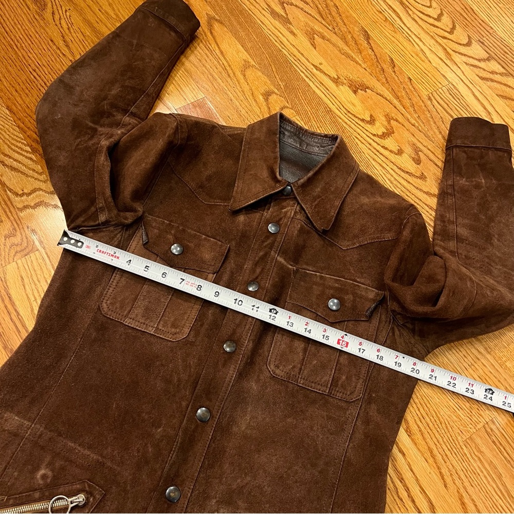 Vintage Brown Suede 100% Genuine Leather Jacket Made in Spain Women's Large - Picture 10 of 13